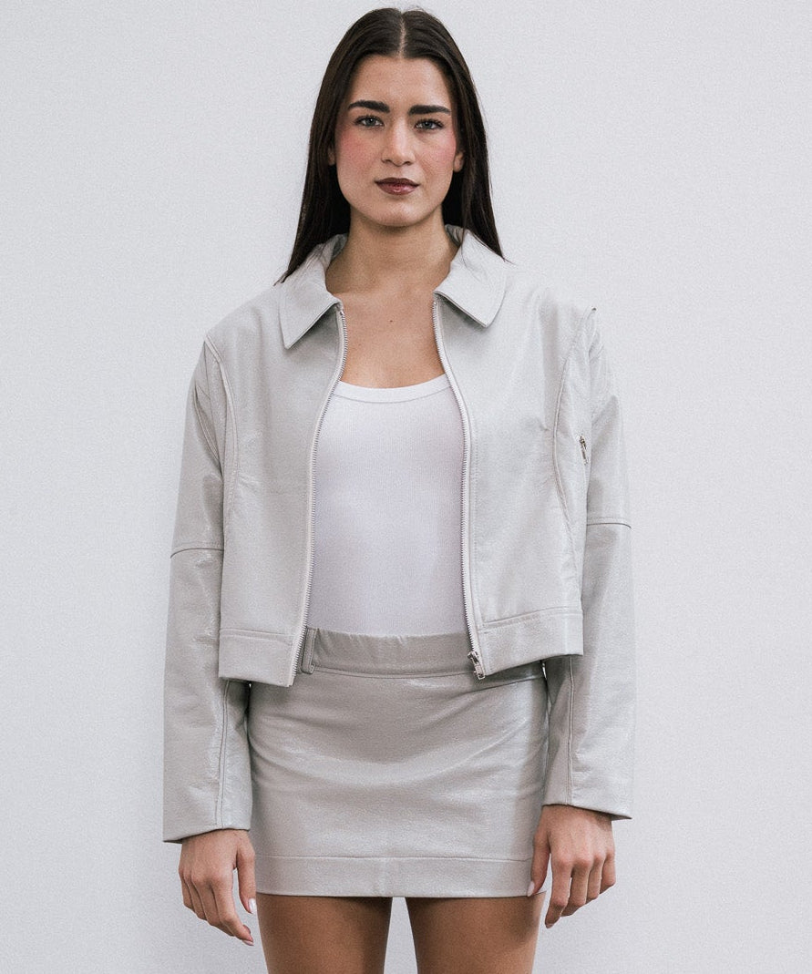Campera Over Bone de simil cuero