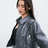 Campera Over Grafito de simil cuero