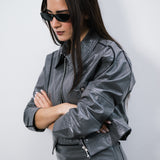Campera Over Grafito de simil cuero