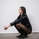 Campera Crop Black de simil cuero