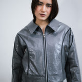 Campera Over Grafito de simil cuero