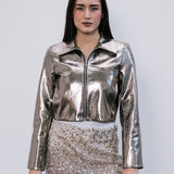 Campera Crop Metal de simil cuero