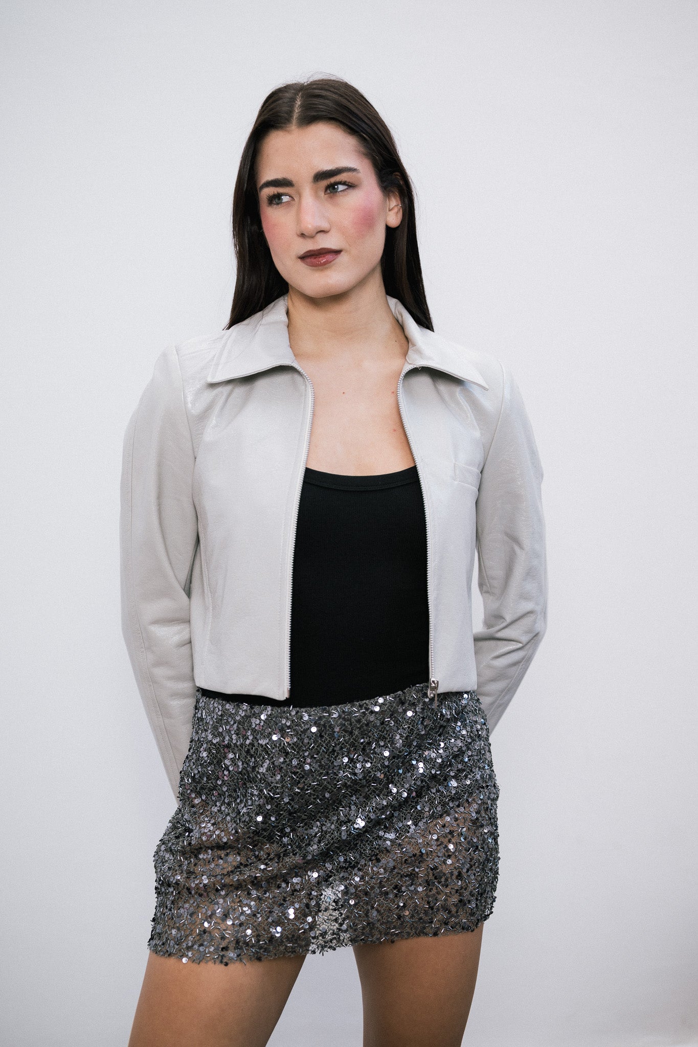 Campera Crop Bone de simil cuero