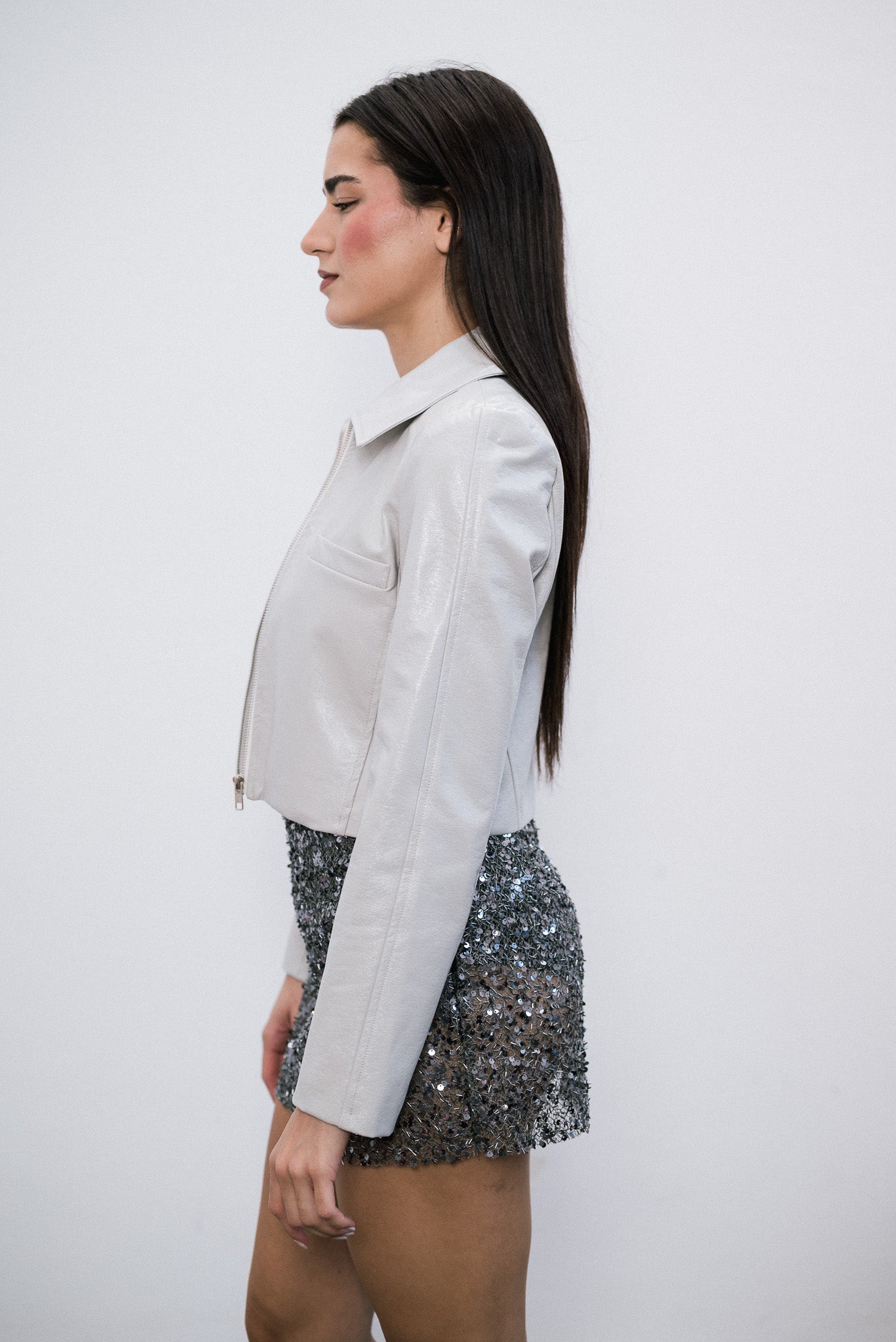 Campera Crop Bone de simil cuero
