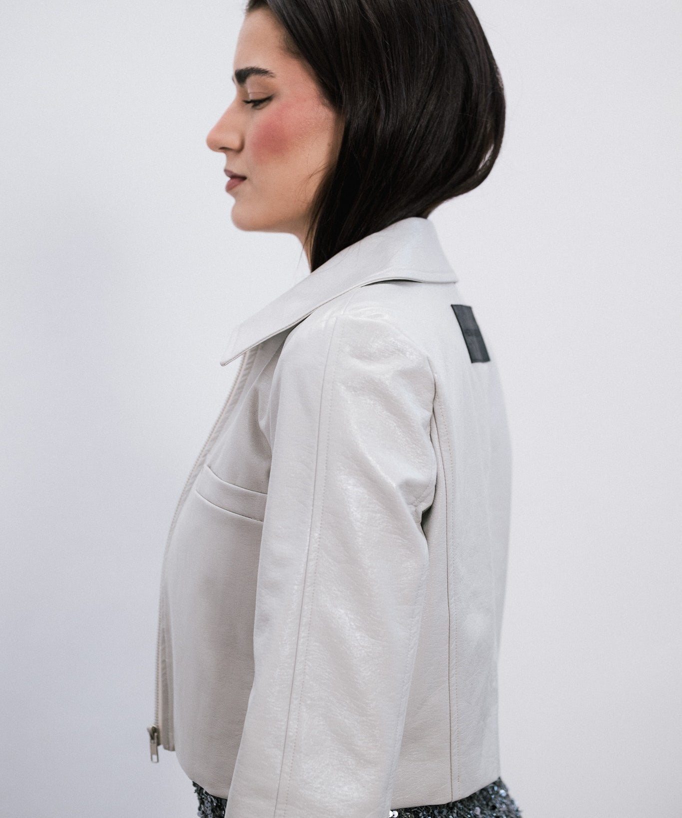Campera Crop Bone de simil cuero