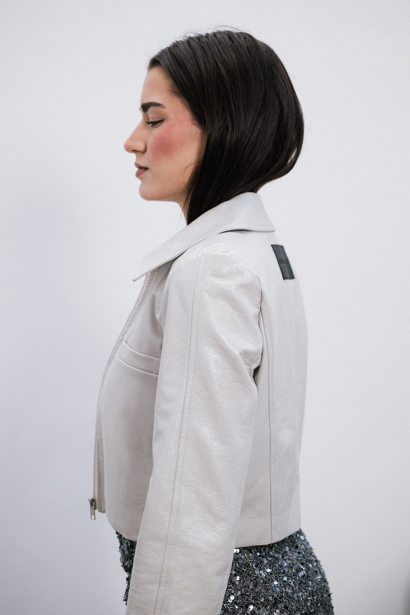 Campera Crop Bone de simil cuero