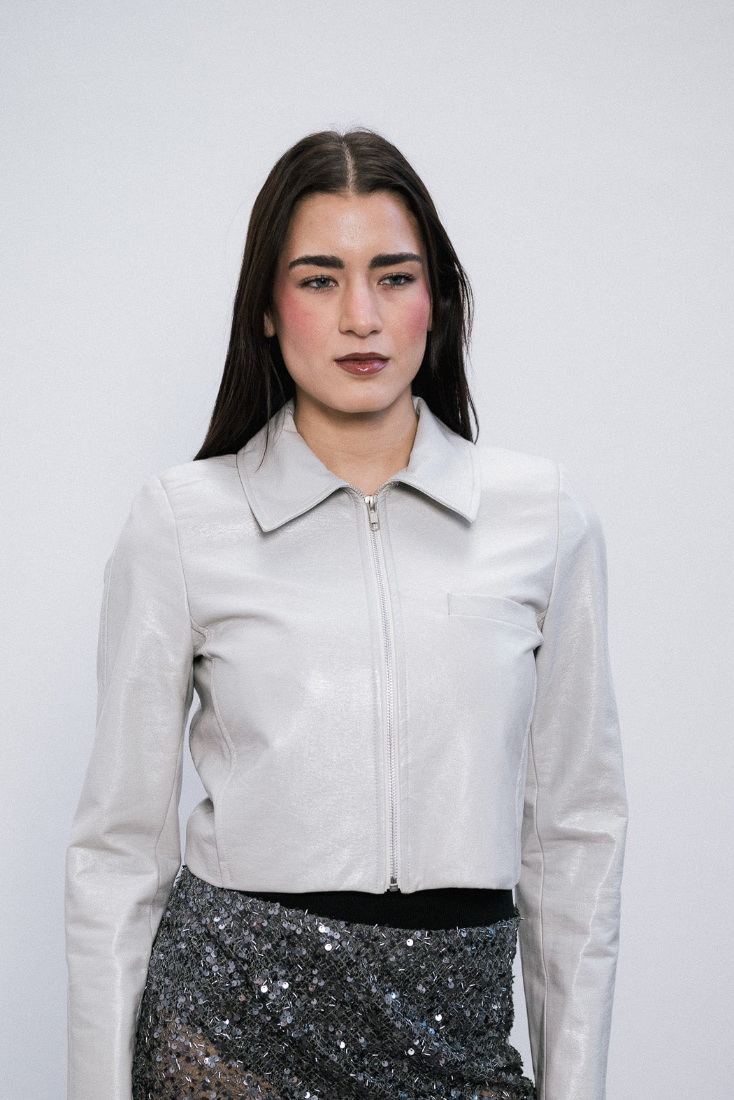 Campera Crop Bone de simil cuero