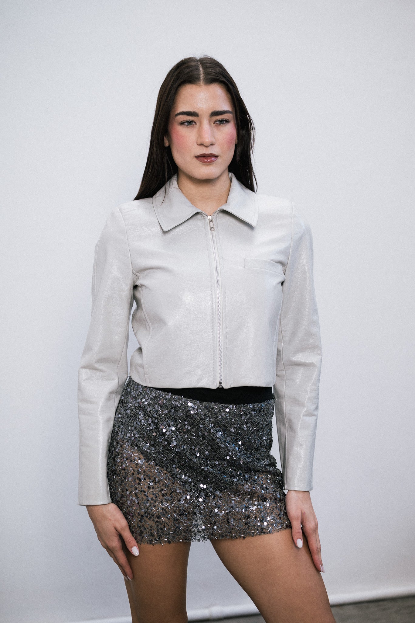 Campera Crop Bone de simil cuero